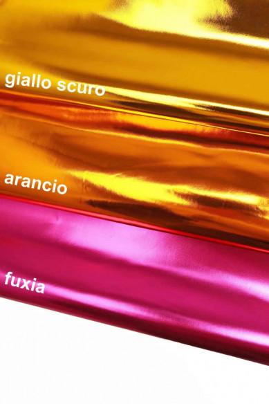 Fuchsia/yellow/orange mirror metallic leather hides smooth goatskins stiff genuine leather skins for crafting
