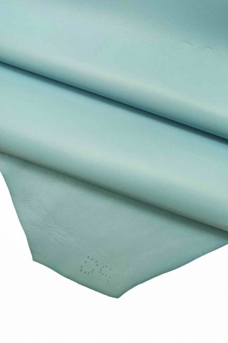Italian leather, smooth light blue nappa, soft and silky, not very shiny, classic look*