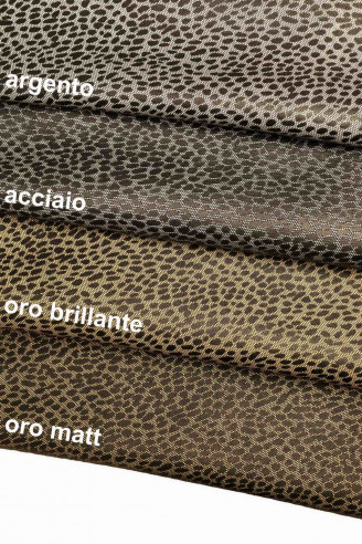 CHEETAH  print LEATHER  skin ,metallic goat skin , italian textured leather skin for crafters  4 colors available