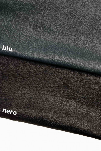 PEBBLE grainy printed Italian leather-black-blue thin skins-shiny hides - very soft skin - vintage sewing