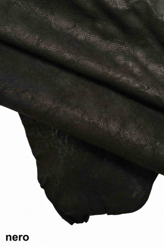 CORAL RED pebble leather, grain printed hide black nubuck, Italian Goatskin grainy textured printed Goat Leather