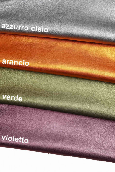 Orange/blue leather hide lamb metallic grainy wrinkled lambskin chocolate paper effect sheepskin vintage genuine italian skin