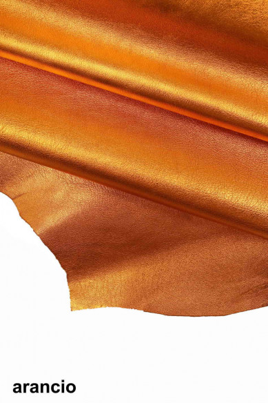 Orange/blue leather hide lamb metallic grainy wrinkled lambskin chocolate paper effect sheepskin vintage genuine italian skin