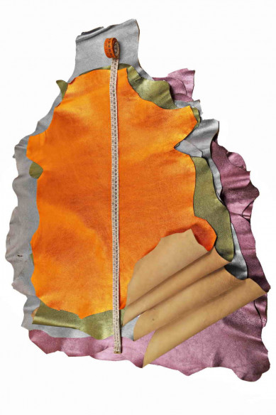 Orange/blue leather hide lamb metallic grainy wrinkled lambskin chocolate paper effect sheepskin vintage genuine italian skin