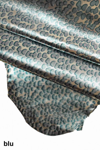 LEOPARD PRINTED italian leather suede metallic hide black /lilac/blue spotted  print metallic cheetah patterned