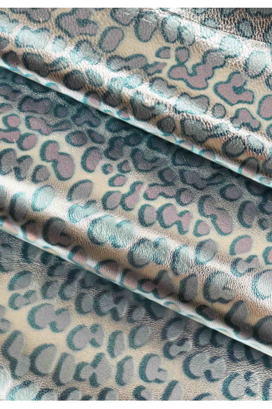 LEOPARD PRINTED italian leather suede metallic hide black /lilac/blue spotted  print metallic cheetah patterned