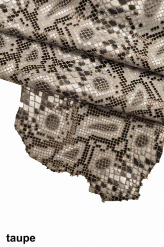 METALLIC PRINTED pyton Italian leather- reptile textured  goatskin-patterned snake hides very soft, in 4 color bases