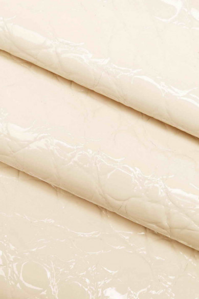 EMBOSSED CROC hide green leather fuchsia patent goat laquer crocodile print cream, glossy