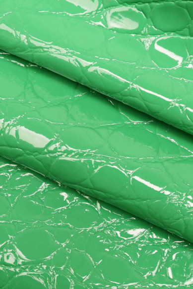 EMBOSSED CROCODILE leather hide green, fuchsia patent goatskin laquer alligator print, GLOSSY hides for crafters