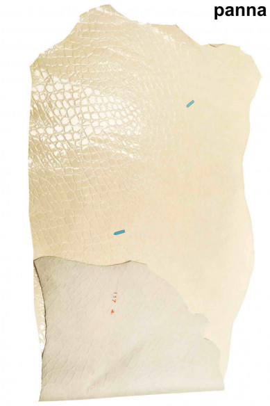 EMBOSSED CROC hide green leather fuchsia patent goat laquer crocodile print cream, glossy