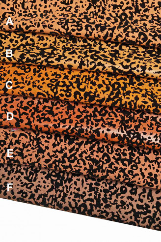 LEOPARD print Italian leather, shades of brown  black spotted texture,flock printed hide, quite soft, italian leather