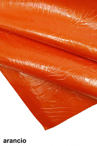 Genuine leather hide calfskin, powder pink/taupe/orange floral embossed patent cow, print calf, stiff cowhide, italian skins