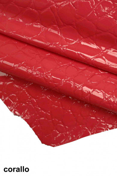 EMBOSSED CROC hide coral  leather lilac patent goat  laquer crocodile print light blue, glossy genuine skin