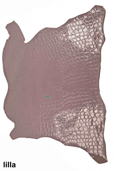 EMBOSSED CROC hide coral  leather lilac patent goat  laquer crocodile print light blue, glossy genuine skin