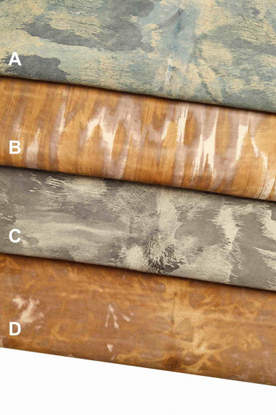 TIE DYE printed hair on hide leather,abstract textured hair on cow- splashed hair on cow, italian leather