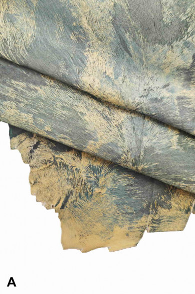 TIE DYE printed hair on hide leather,abstract textured hair on cow- splashed hair on cow, italian leather