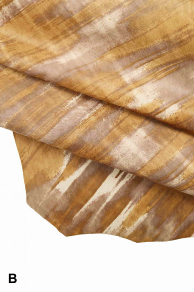 TIE DYE printed hair on hide leather,abstract textured hair on cow- splashed hair on cow, italian leather