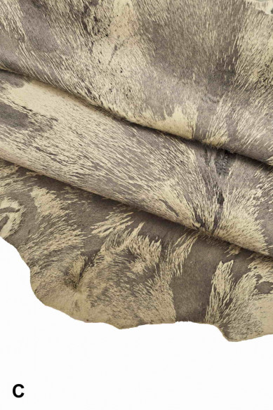 PELLE di CAVALLINO stampata pelle di vitello con pelo stampa effetto simil tie dye, pellame per artigiani
