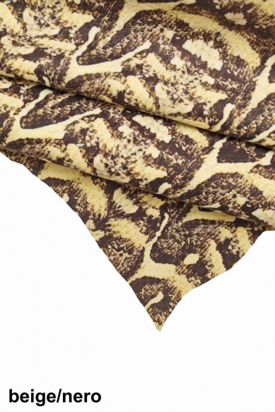 PELLE STAMPA pitone astratta beige e grigio /nero-pellame stampato rettile --vitello fantasia serpente