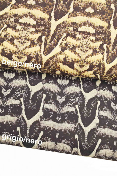 PELLE STAMPA pitone astratta beige e grigio /nero-pellame stampato rettile --vitello fantasia serpente