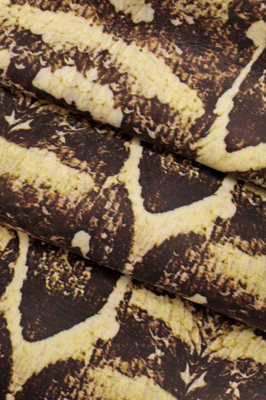PELLE STAMPA pitone astratta beige e grigio /nero-pellame stampato rettile --vitello fantasia serpente