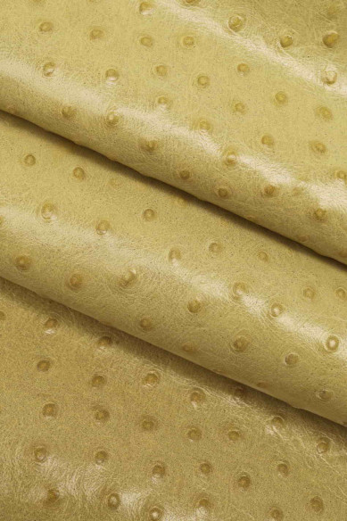 Pelle stampa STRUZZO beige verdastro, vitello LUCIDO rigido, pellame classico stampato animalier