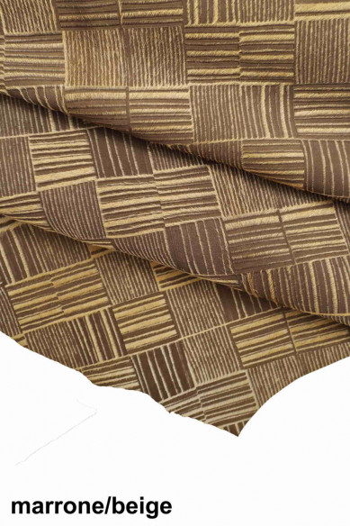 PELLE di CAVALLINO stampa geometrica pellame di cavallino stampa quadrati con righe, molto morbido, look sportivo