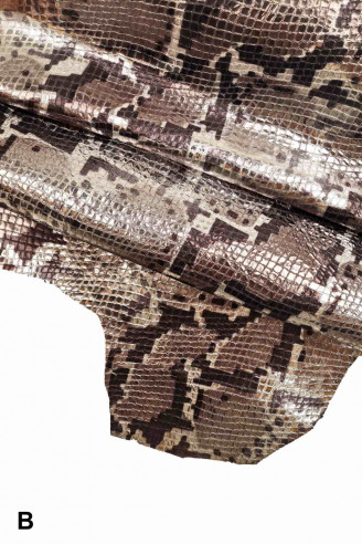 Gold silver COBRA printed  goatskin leather - metallic python snake textured hides -laminated reptile pattern