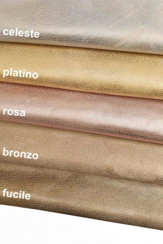 METALLIC PRINTED italian grainy leather suede metallic pebble hide sky/fuchsia/pink/gunmetal genuine skin