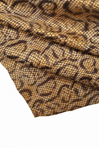 PYTHON goatskin, black/gold reptile leather, printed animalier skin for crafters