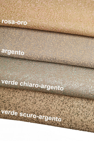 EMBOSSED BAROQUE printed leather, grey suede skin-metallic