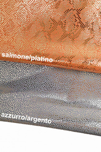 STINGRAY PRINTED italian leather  suede metallic python  hide salmon /grey printed reptile genuine skin  crafter