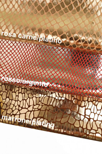 PRINTED REPTILE leather red snake pattern pink hide metallic skin pyton texture  platinum suede genuine hide