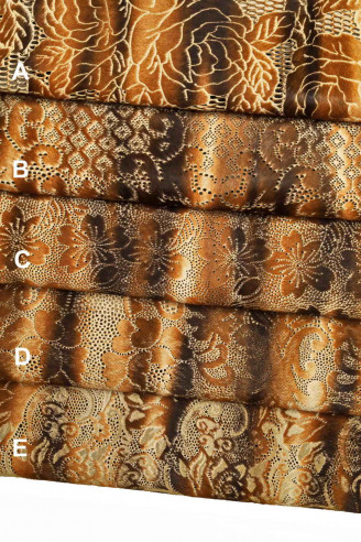 PREMIUM HAIR on cow leather, engraved laser ptint, floral engraved pattern on hide, cowhide perforated brown hidel