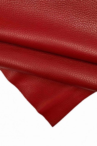 Italian leather, dark red half calfskin with dollar grain print, very thick, semi-glossy, very soft, sporty look