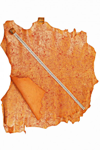 PELLAME STAMPA craquele' camoscio arancio scuro con lamina arancio chiaro look vintage, lucido