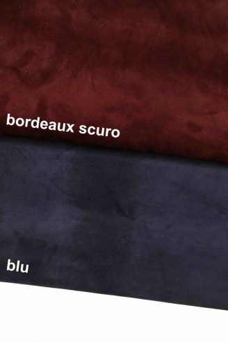 PREMIUM SUEDE Burgundy/Blu calfskin cowhide soft genuine italian leather skins for crafting