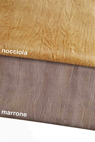 RUSTIC distressed Italian leather skins, brown hazelnut vintage matte goatskin- wrinkled grain hide-soft leather