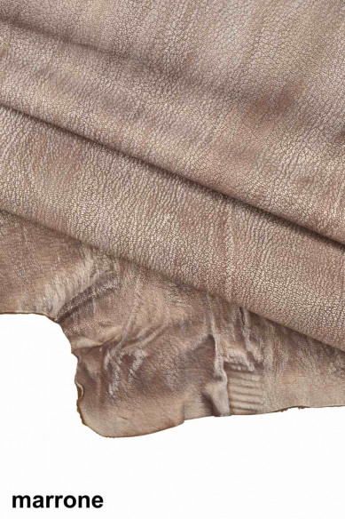 RUSTIC distressed Italian leather skins, brown hazelnut vintage matte goatskin- wrinkled grain hide-soft leather