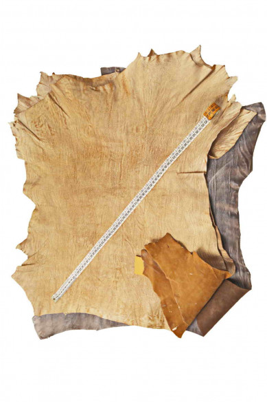 RUSTIC distressed Italian leather skins, brown hazelnut vintage matte goatskin- wrinkled grain hide-soft leather