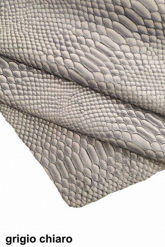 Genuine leather hide calfskin engraved cowhide print python snake textured scales grey/navy/beige italian skins for crafting