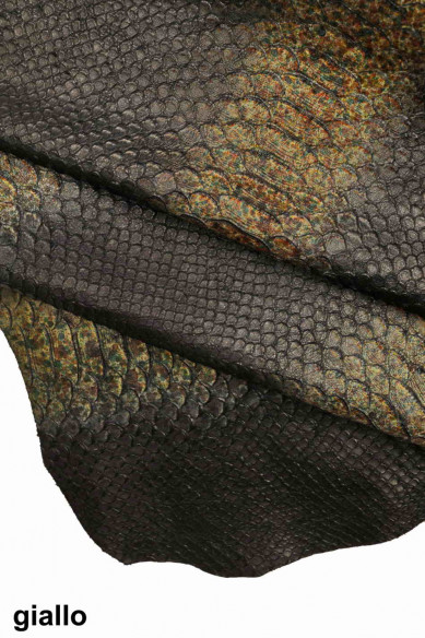 PELLE made in ITALY vitello nero con stampa squama serpente incisa, pellame pitone dipinta e decorata a mano