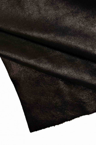 Italian leather, black suede calfskin with micro dot foil, soft, bright, vintage / sporty look