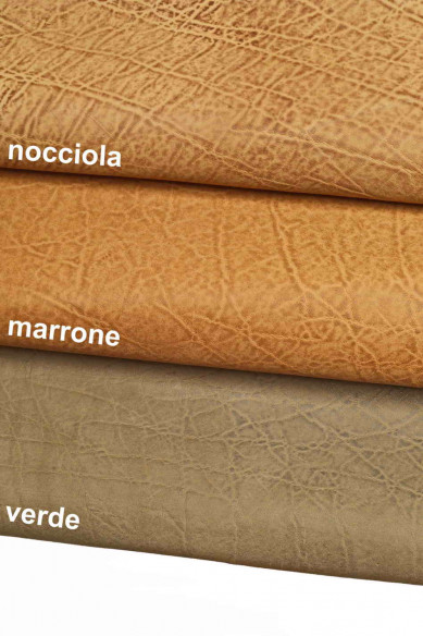 ELEPHANT PRINTED cowhide leather -green-brown-hazelnut- super vintage  calfskin not rigid, distressed hide skin