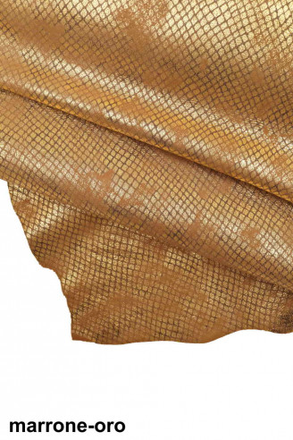 Italian leather, metallic suede with scaly print and partially abrasive foil, spot effect, 4 colors available