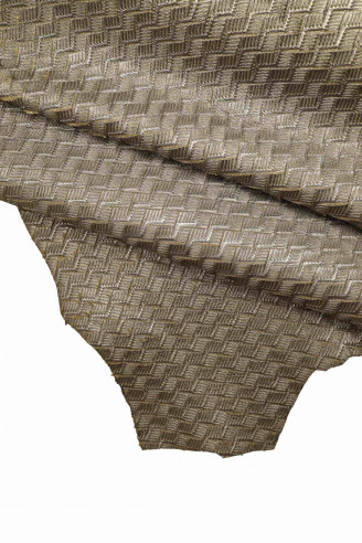 STEEL metallic geometric printed leather skinI - foil  laminated goat carved striped rhombus pattern -soft hides