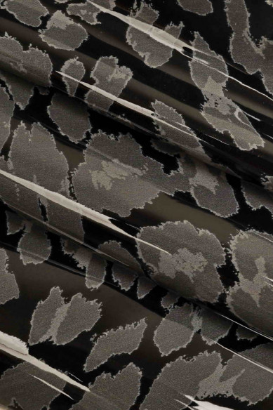 PELLE verniciata colore nero stampata leopardo grigio-pellame lucido stampa animalier -cuoio rigido, look classico