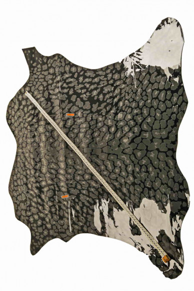 BIG leopard print patent Italian leathe-goatskin black base textured cheetah gray shiny hide, stiff, classic goat