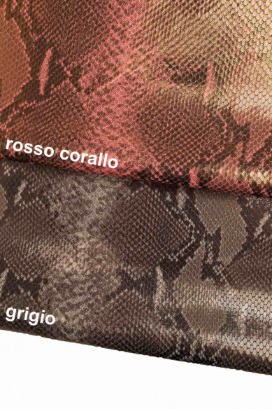PELLI di PITONE colorato - Pellame di vitello stampa rettile disegno serpente rosso e grigio -laminato