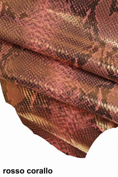PELLI di PITONE colorato - Pellame di vitello stampa rettile disegno serpente rosso e grigio -laminato